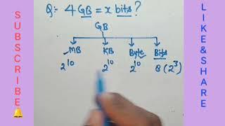 gigabyte to Bits conversion || computer memory Bits , Byte , MB , GB| memory units numerical que