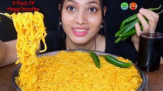 Eating 5 pack of masala maggi noodles With Green Chillies | Indian Maggi Eating Challenge