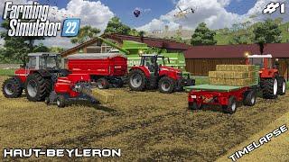 Harvesting WHEAT and baling STRAW | Animals on Haut-Beyleron | Farming Simulator 22 | Episode 1