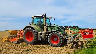 Fendt 714 Vario mit Terracrack Frontpacker und Kuhn Kreiselegge + Kleine Sämaschine beim Mais legen!