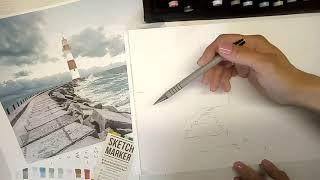 Рисуем пейзаж набором маркеров SKETCHMARKER BRUSH PRO