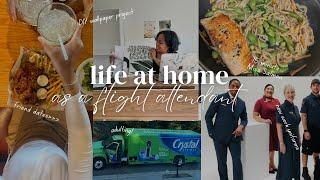 new  uniforms, peel n stick wallpaper & friend dates: LIFE @ HOME VLOG | *as a flight attendant*