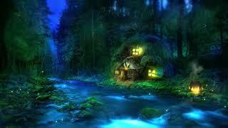 Fantasy Forest Cabin at night with fireplace ambience to fall asleep, relax  || Ambience Immersion