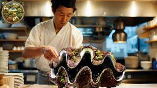 Explore Japanese cuisine, How the chef prepares the Giant Clam for sashimi- Emison Newman