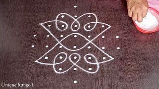 Sikku kolam with 7 dots | Rangoli with 7 dots | Melikala muggu | Easy Chikku muggu by Unique Rangoli