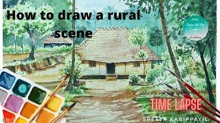 HOW TO PAINT A RURAL SCENE WITH WATERCOLOR | TIME LAPSE