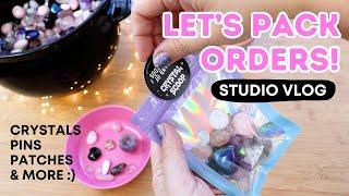  STUDIO VLOG  Packing orders! // Crystals, pins, patches & more // Small business day in the life