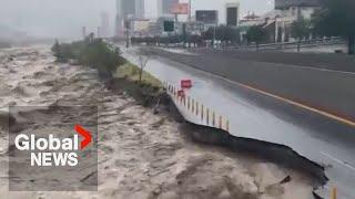 Storm Alberto: River in Mexico bursts its banks, washes out roads