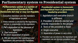 Difference between Parliamentary system and Presidential system. types of government series.