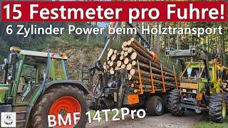 15 Festmer pro Fuhre! & 6-Zylinder Sound beim Holztransport | BMF 14T2Pro Rückewagen