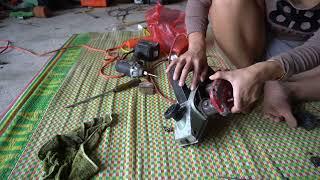 Female mechanic: Restoration - Genius girl maintenance crusher, repair electric motor Corn Grinder-