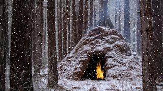 Caught in a Snow Storm - Solo bushcraft, cooking steak on flat rock, camping during heavy snow