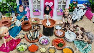 ஆயிஷா அம்மா செய்த மீன் குழம்பு செம டேஸ்ட்/Miniature Meen Kulambu recipe making/Barbie show tamil