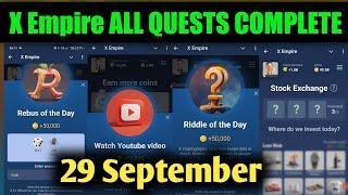 29 September All Quests Code X Empire | Youtube Video Code | Rebus Of The Day | Investment Fund Card