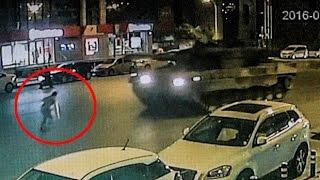 Shocking video shows man 'run over' by two tanks during Turkey coup