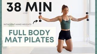 38 MIN FULL BODY PILATES with light dumbbells for strength and tone