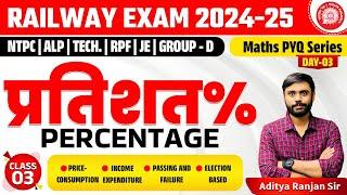 PERCENTAGE-03 (प्रतिशत) || RAILWAY MATHS PYQ SERIES || FOR NTPC, RPF, ALP, GROUP-D | ADITYA SIR