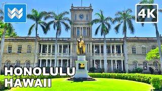 [4K] Downtown Honolulu in Oahu Hawaii USA - Walking Tour & Travel Guide  Binaural City Sound