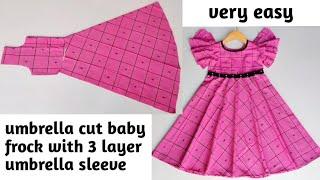 Umbrella Cut Baby Frock Cutting and Stitching/ Umbrella Cut frock With Umbrella Sleeves Cutting and