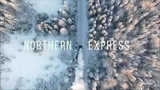 Ruskeal Express - Steam train. Aerial view, winter / Ретропоезд Рускеальский экспресс. Аэросъемка.