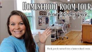 Homeschool room tour + first day back to homeschool || back porch turned into a homeschool room