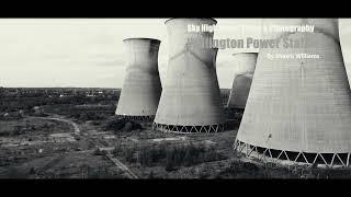 Willington Cooling Towers by Drone in Black and White