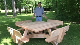 56" Square Top Western Red Cedar Picnic Table with Backs on the Seats