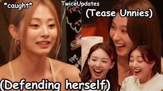 when tzuyu caught by her unnies about this *she can’t defend herself* twice unnies clowning her