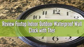 Review Foxtop Indoor Outdoor Waterproof Wall Clock with Thermometer and Hygrometer Combo, 12 inch Re