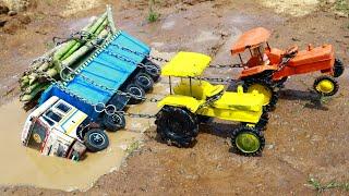 Tata Tipper Accident Biggest Mud Road Pulling Out Swaraj Mahindra Tractor ? Cartoon Video | CS Toy