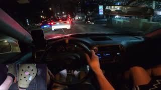 POV Manual Car Downtown Night Drive with Pedal Cam ASMR | HONDA Civic