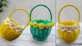 Make a flower vase from a Paper Cup and woolen yarn | Woolen Flowers vase craft idea  | Home Decor