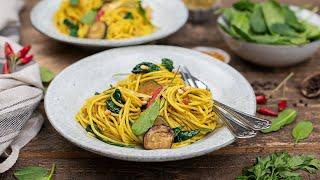 Bio Spaghetti mit Spinat und Pesto