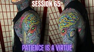 Session 65 color on black sleeve, and the virtue of patience  #ink #inked #tattoos