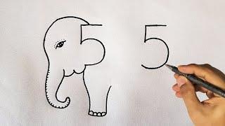 How To Draw Elephant From Number 55 l Elephant Drawing Ideas l Online Drawing l Number Drawing l Art