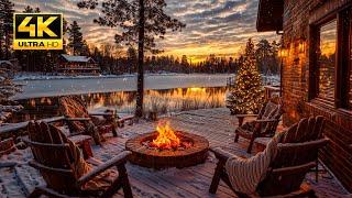 Christmas Evening at the Lake: Snowfall Serenity, Cozy Fire & Tranquil Winter Ambience for Relaxing