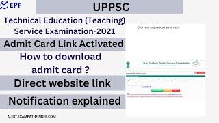 UPPSC || Uttar Pradesh Technical Education (Teaching) Service Exam ||  Admit Card Link Activated ||