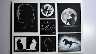 Black and White Paintings on canvas | Easy For Beginners | Acrylic / Poster colors | Collage Ideas
