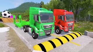 Flatbed Trailer Truck Vs Speedbumps Train Vs Cars Beamng.drive In Reverse!  #266