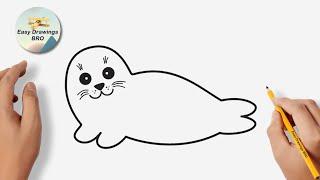 Drawing a cute seal tutorial | How to draw a seal | Easy Drawings BRO