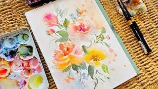 Painting Loose Orange Watercolor Florals