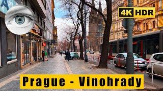 Prague 4k HDR walk in Vinohrady district - Czech Republic  ASMR