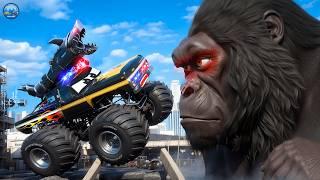 Kong vs Giant Police Monster Truck - City Heroes Police Cars Action Packed Rescue | Hero Cars Movie