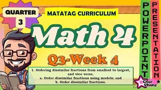 Math 4 Quarter 3 Week 4- Order dissimilar fractions from smallest to largest &vice versa MATATAG PPT