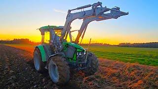 Deutz 5100 C leistet 95 PS beim pflügen mit Lemken EuroPal 5 bei Sonnenuntergang Panorama!