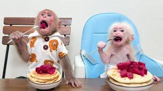 Bibi and baby monkey enjoy a simple but delicious cake made by Mom