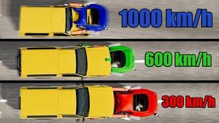 Damage to Сars at Different Speeds #2 (300, 600, 1000 km/h) - Beamng drive