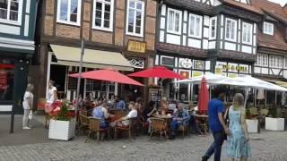 Celle old town people in street and busy shop