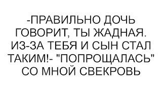 -Правильно дочь говорит, ты жадная. Из-за тебя и сын стал таким!- "попрощалась" со мной свекровь