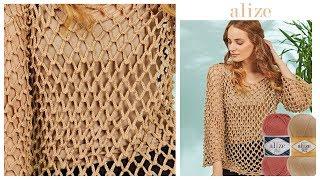 Tığ işi Yazlık Bluz - Crochet Summer Blouse w/Cotton Gold Plus or Diva Plus